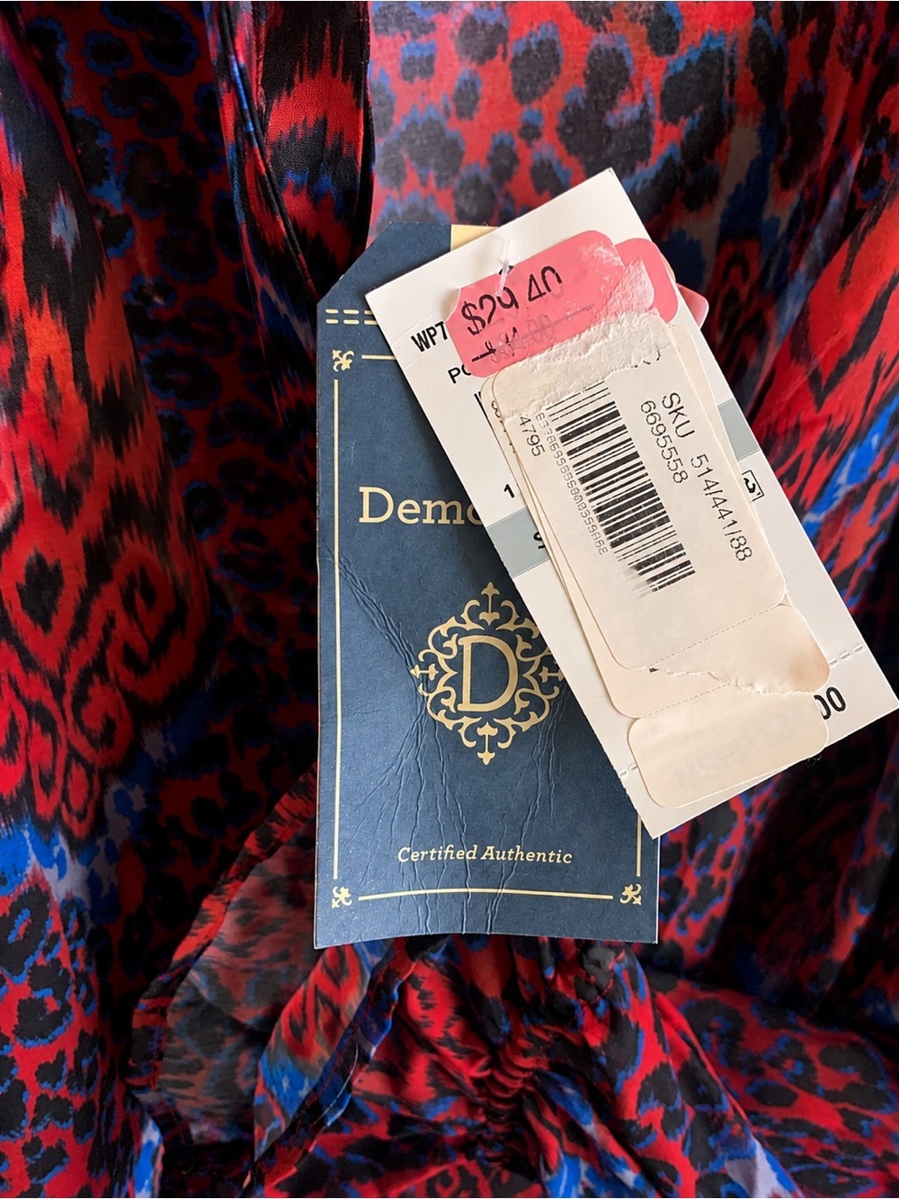 NWT Democracy Red Blue Black Animal Ikat Print Top Certified Authentic Size 1X - Picture 5 of 5